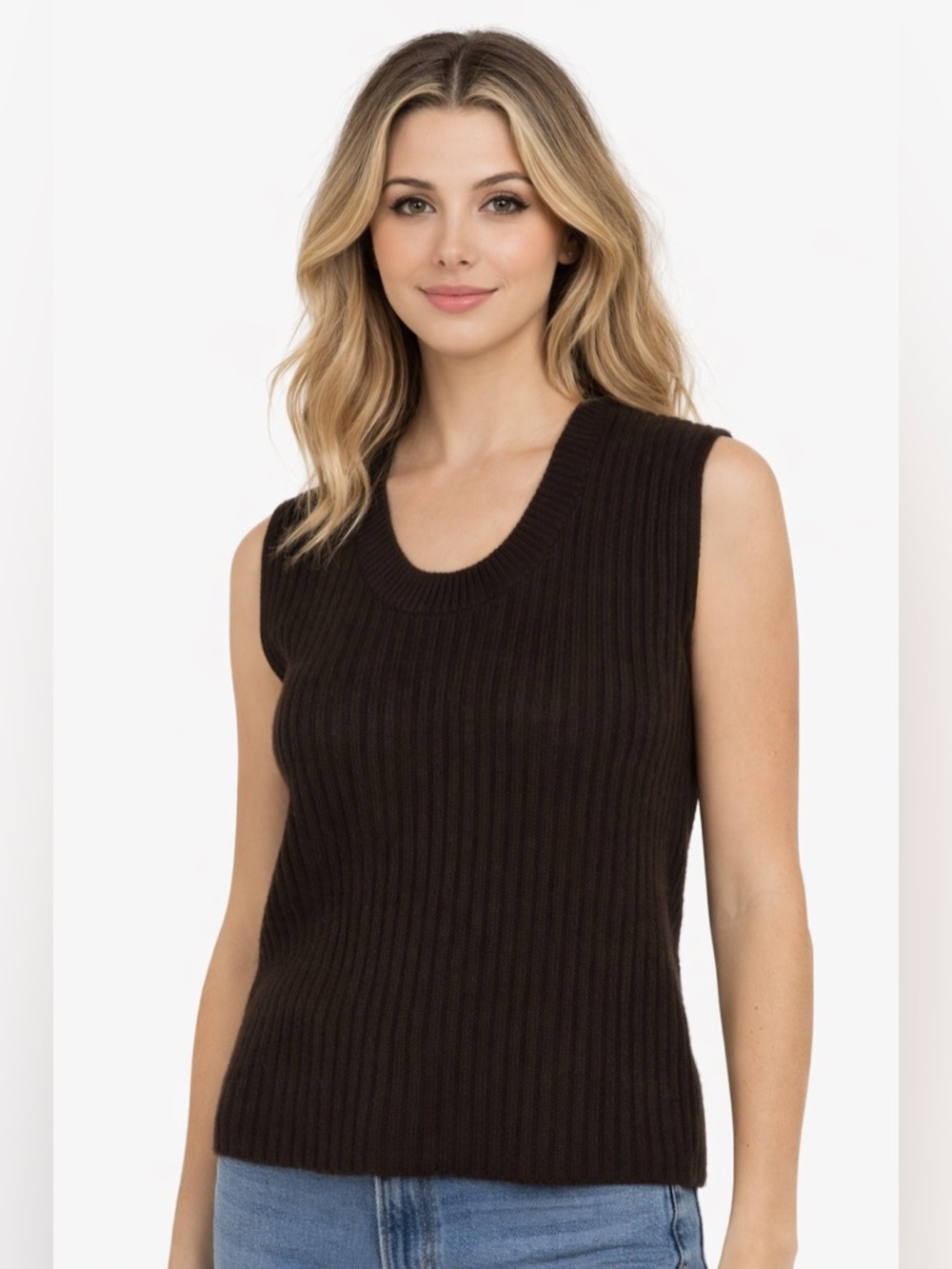 Vintage 70s JCPenney Towncraft Brown Sweater Vest Knit Minimalist Preppy Medium